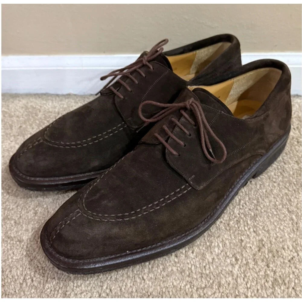 Mezlan Mens 10 Brown Suede Leather Split Toe Derby Oxford Dress Shoes Made Spain